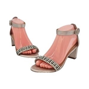 Jewel Badgley Mischka Bronwen Block Heel Evening Sandal Champagne Satin Crystal